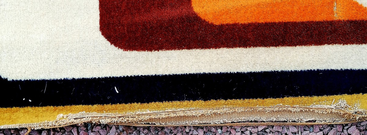 TAPIS PURE LAINE ABSTRAIT DE L'ERE SPATIALE - SUPERBE HARMONIE DES COULEURS - CIRCA 1960-1970 --photo-5