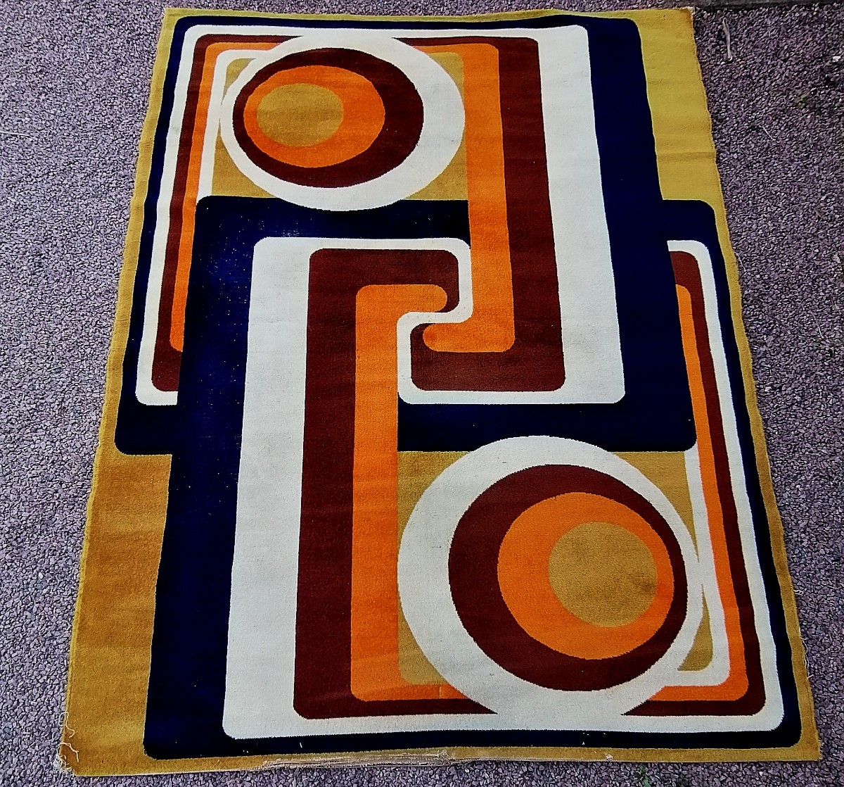 TAPIS PURE LAINE ABSTRAIT DE L'ERE SPATIALE - SUPERBE HARMONIE DES COULEURS - CIRCA 1960-1970 -