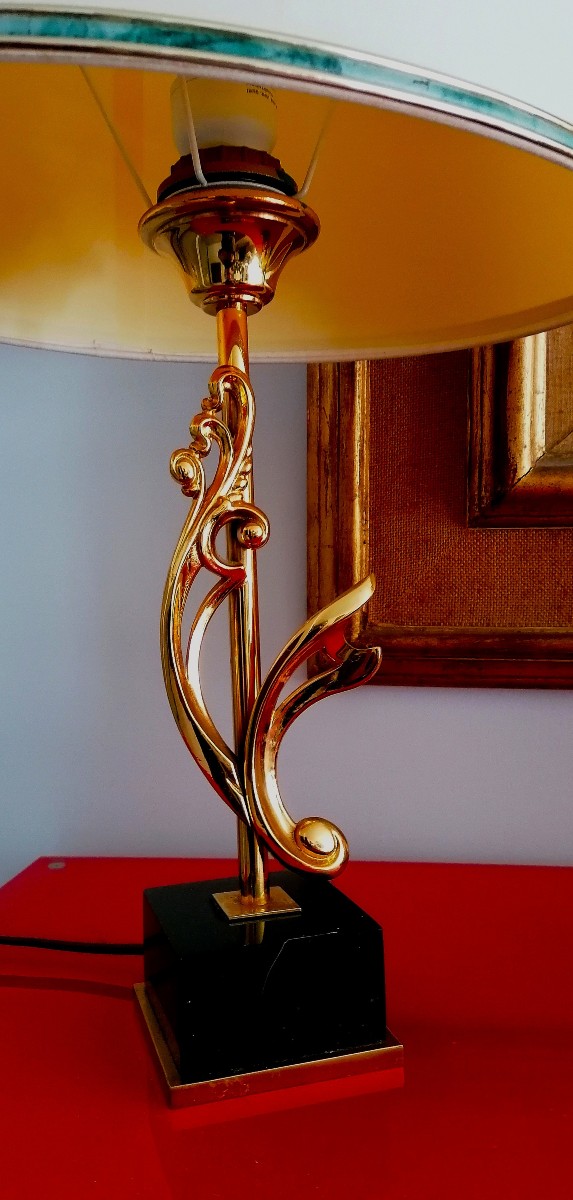 Charles Or Jansen House Lamp - Marble And Bronze - Naturalist Decoration - 1970s/80s-photo-3