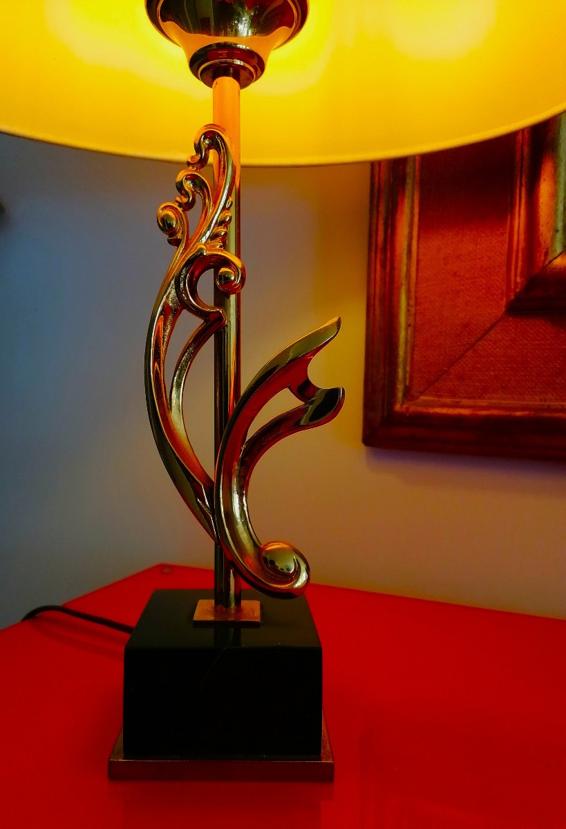 Charles Or Jansen House Lamp - Marble And Bronze - Naturalist Decoration - 1970s/80s-photo-4