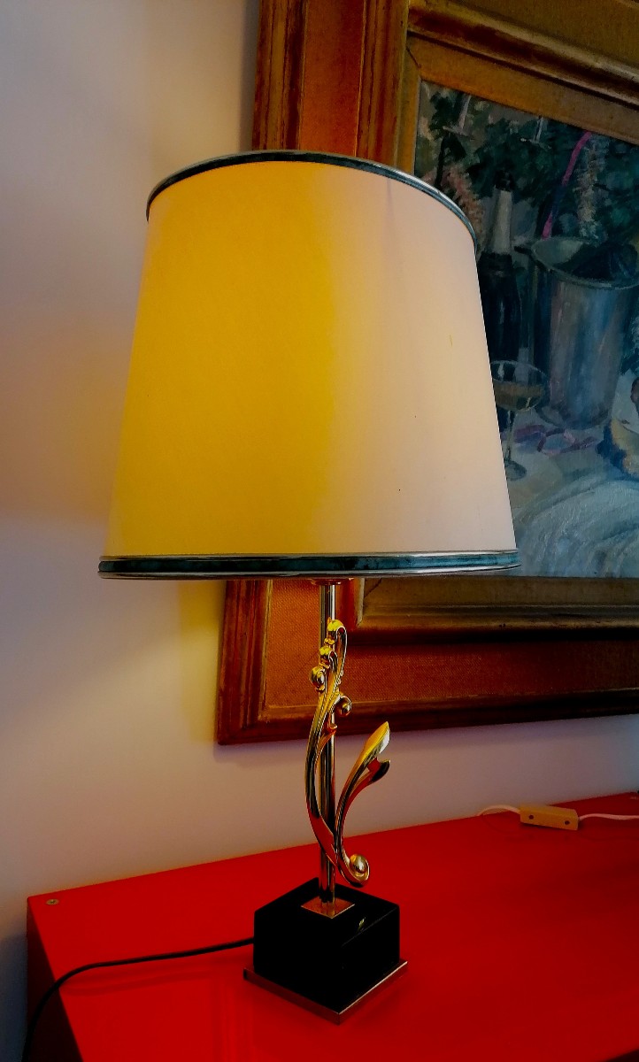 Charles Or Jansen House Lamp - Marble And Bronze - Naturalist Decoration - 1970s/80s-photo-1