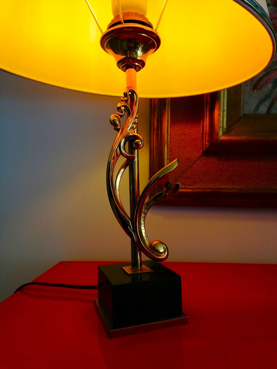Charles Or Jansen House Lamp - Marble And Bronze - Naturalist Decoration - 1970s/80s-photo-2
