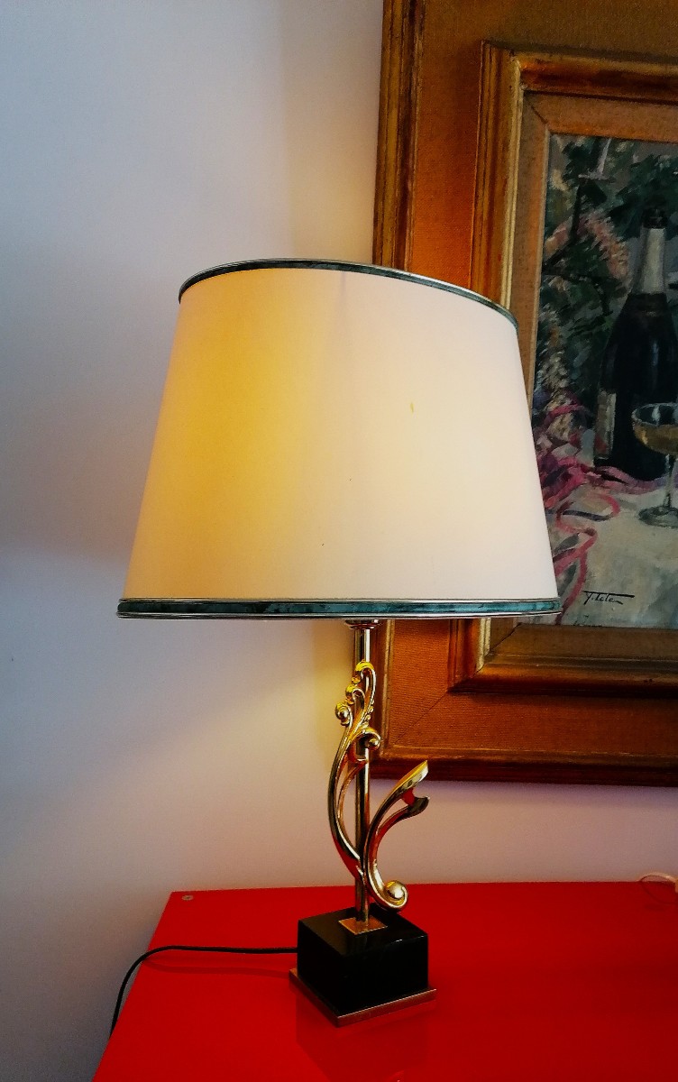 Charles Or Jansen House Lamp - Marble And Bronze - Naturalist Decoration - 1970s/80s-photo-3