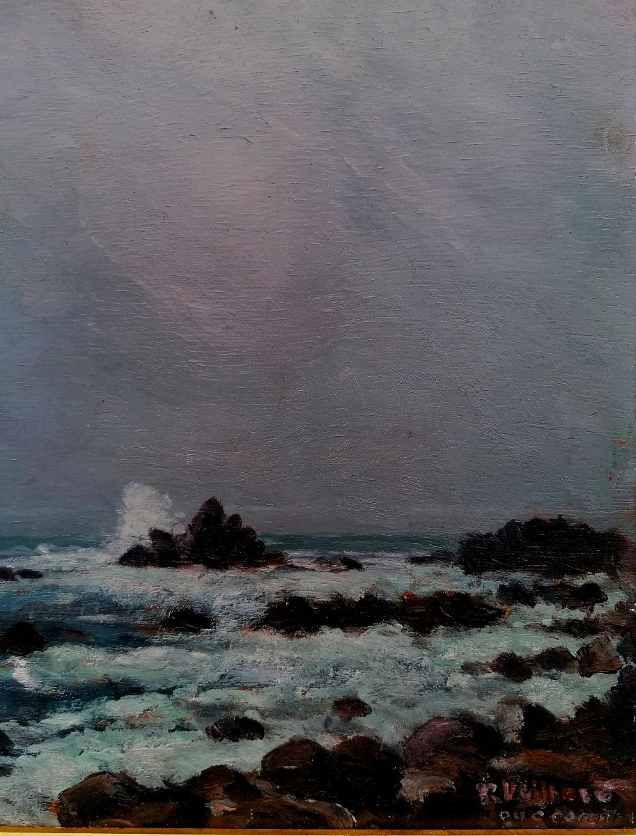 Oil On Panel - Marine - Ouessant - Pointe Du Pern - Bretagne - Signature --photo-4