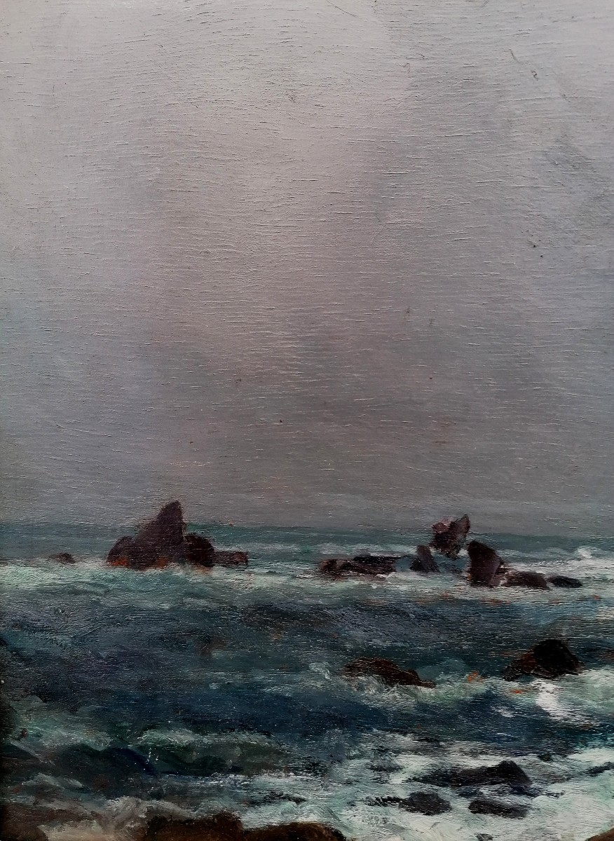 Oil On Panel - Marine - Ouessant - Pointe Du Pern - Bretagne - Signature --photo-1