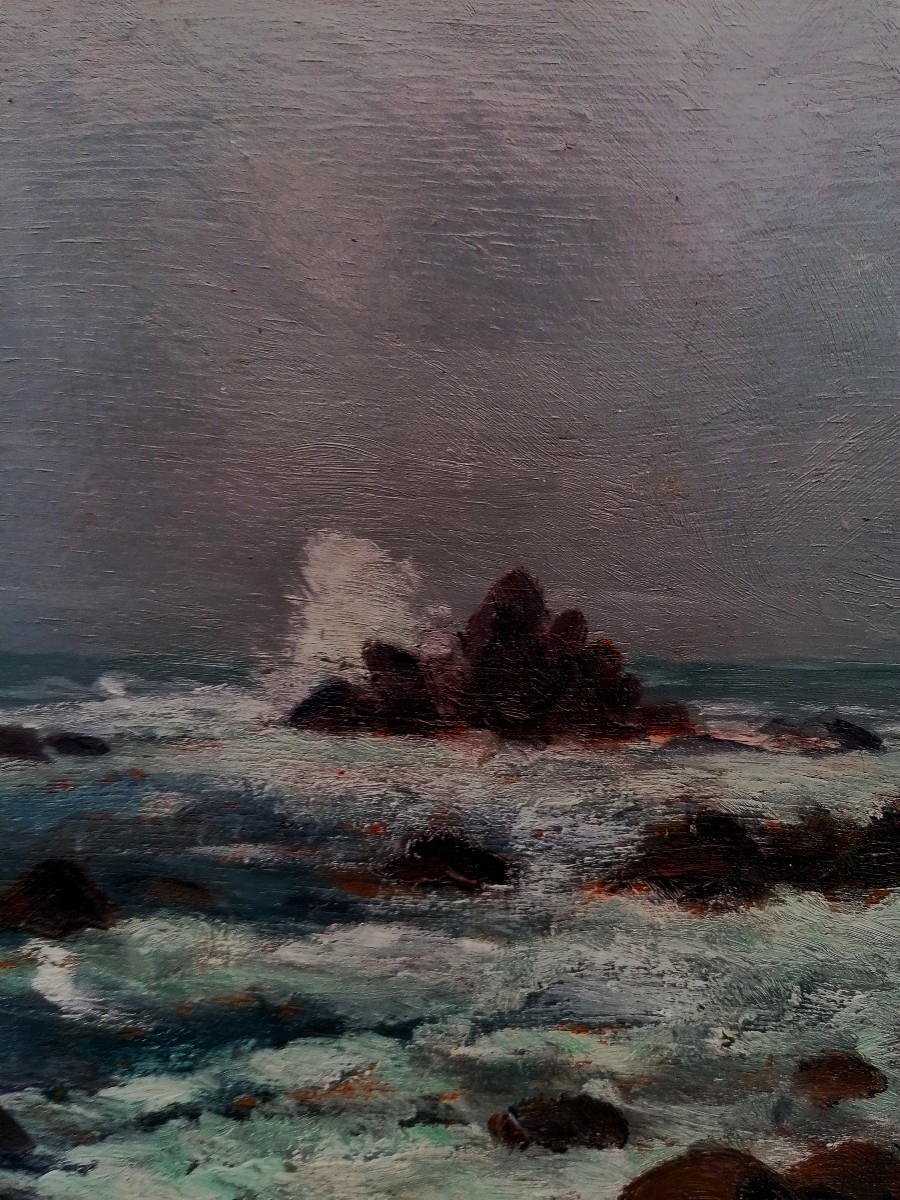 Oil On Panel - Marine - Ouessant - Pointe Du Pern - Bretagne - Signature --photo-2
