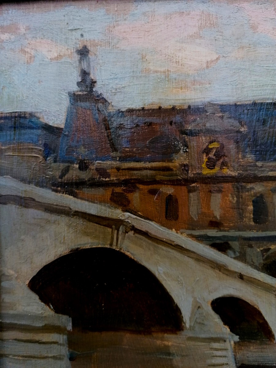 Jean Lefeuvre ( 1982-1974 ) - Carrousel Bridge - Paris - Oil On Wood - Prix De Rome --photo-1