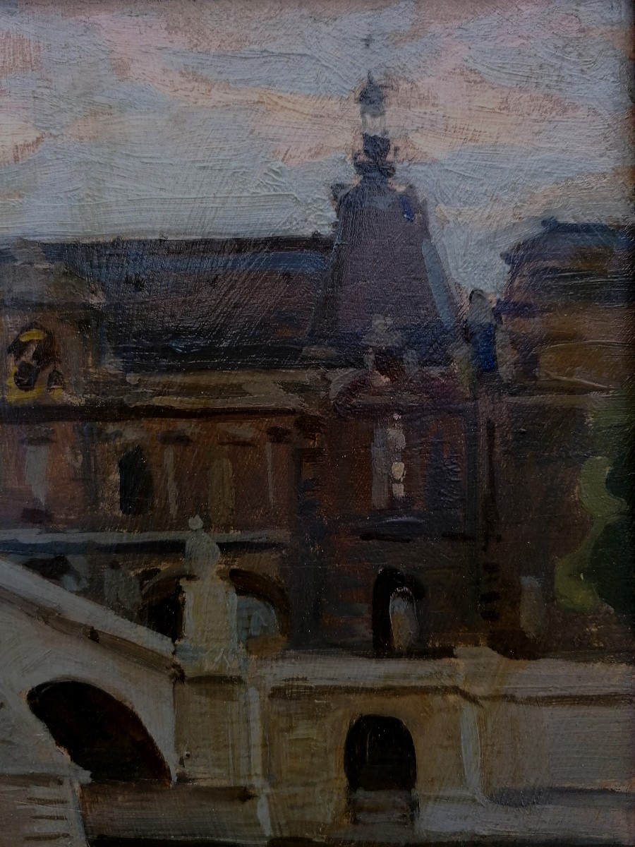 Jean Lefeuvre ( 1982-1974 ) - Carrousel Bridge - Paris - Oil On Wood - Prix De Rome --photo-2