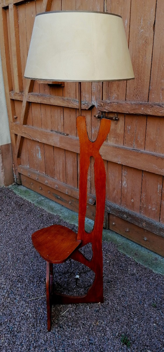 LAMPADAIRE ET TABLETTE - ART BRUTALISTE - BOIS - DESIGN - XXEME SIECLE - SCULPTURE ?-photo-3