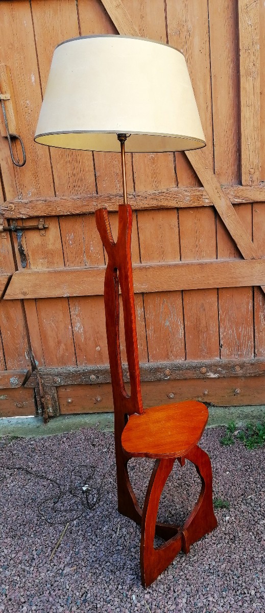 LAMPADAIRE ET TABLETTE - ART BRUTALISTE - BOIS - DESIGN - XXEME SIECLE - SCULPTURE ?-photo-4