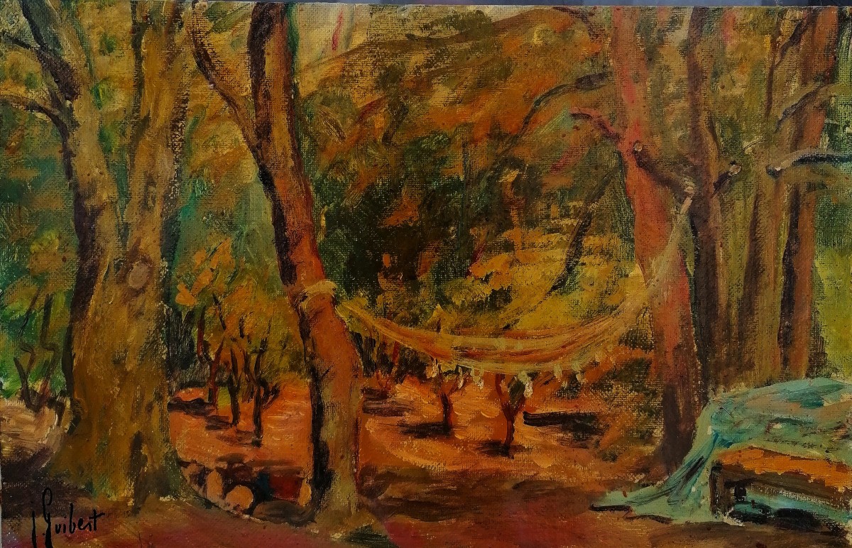 J. GUIBERT - POST IMPRESSIONNISTE - LE HAMAC DE JEANINE - XXEME -