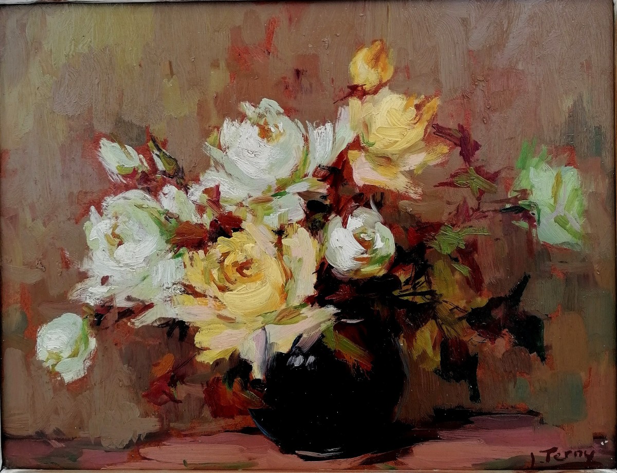 J. Terny - Bouquet Of Roses - Post Impressionist School - Circa 1950 --photo-2