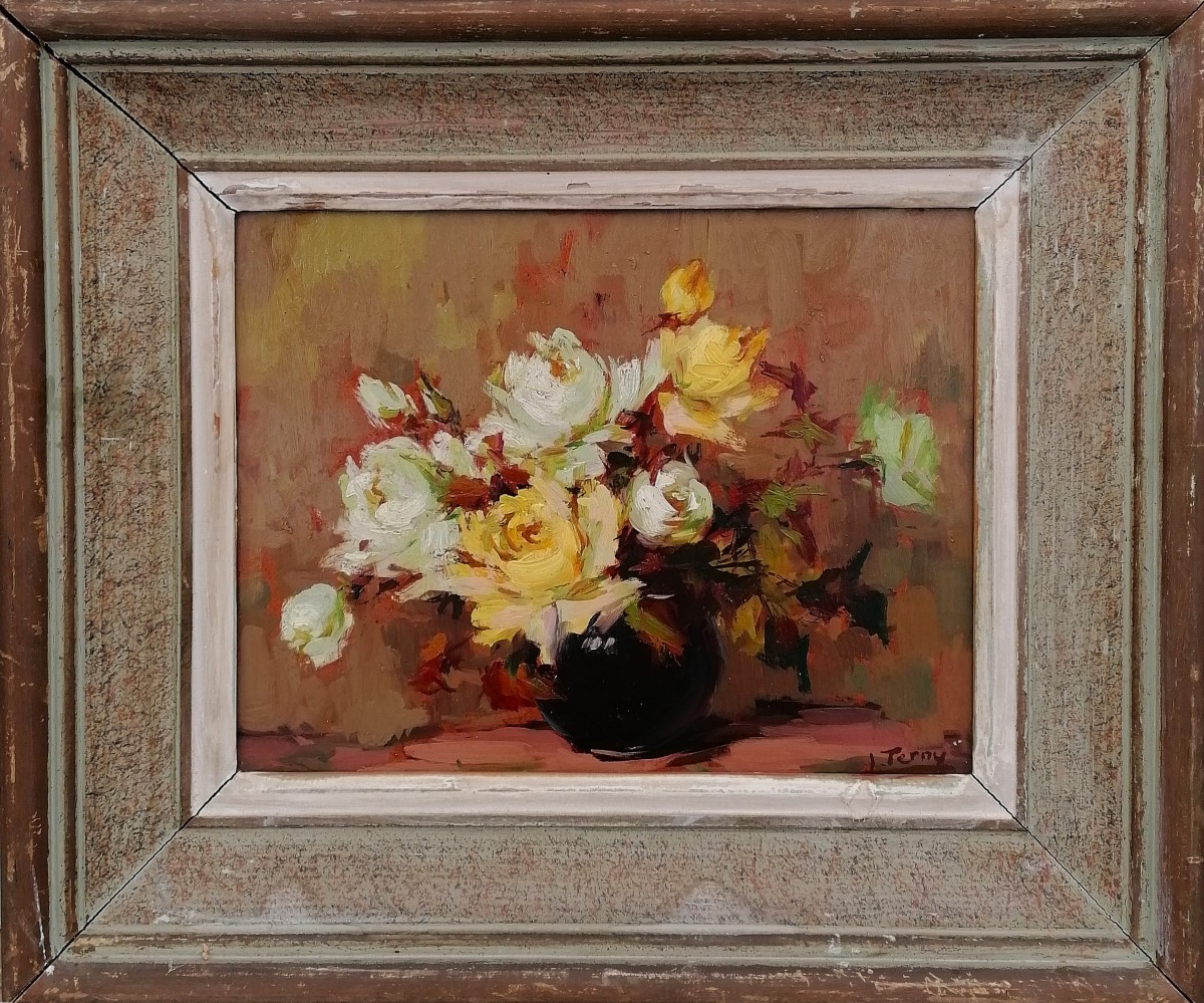 J. Terny - Bouquet Of Roses - Post Impressionist School - Circa 1950 -