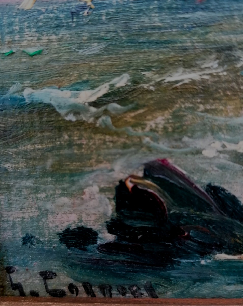 GASTON CORBIER - HUILE SUR CARTON - MARINE - PAYSAGE DE BRETAGNE - XXEME --photo-4
