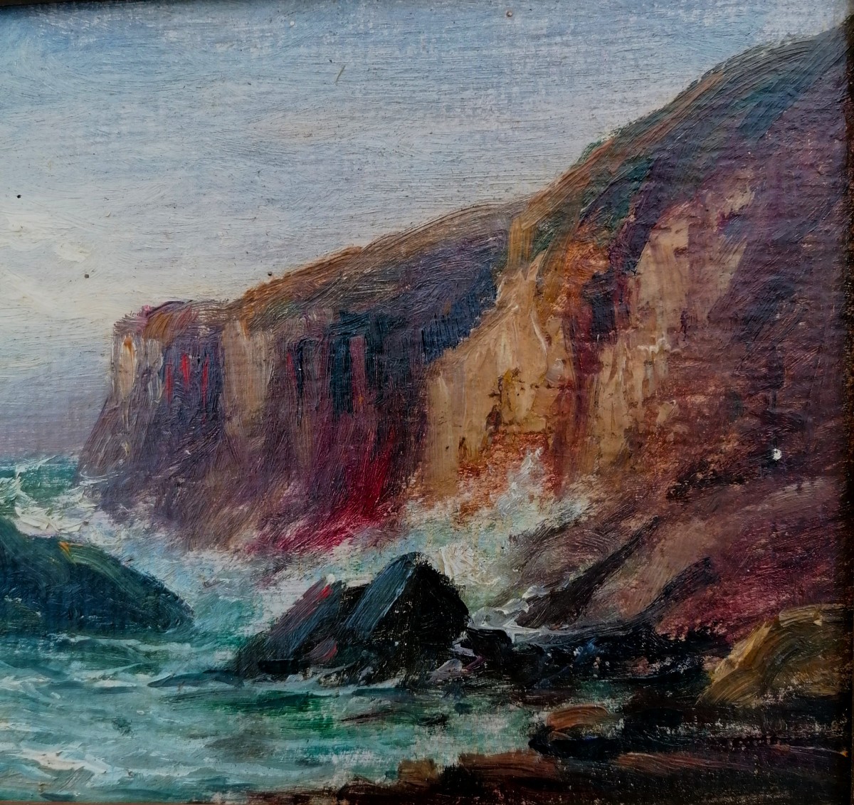 GASTON CORBIER - HUILE SUR CARTON - MARINE - PAYSAGE DE BRETAGNE - XXEME --photo-1