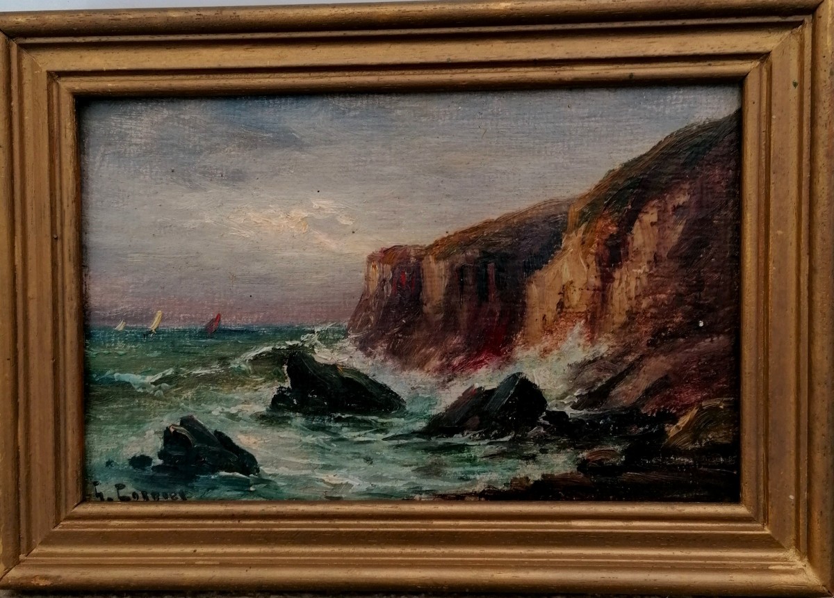 GASTON CORBIER - HUILE SUR CARTON - MARINE - PAYSAGE DE BRETAGNE - XXEME -