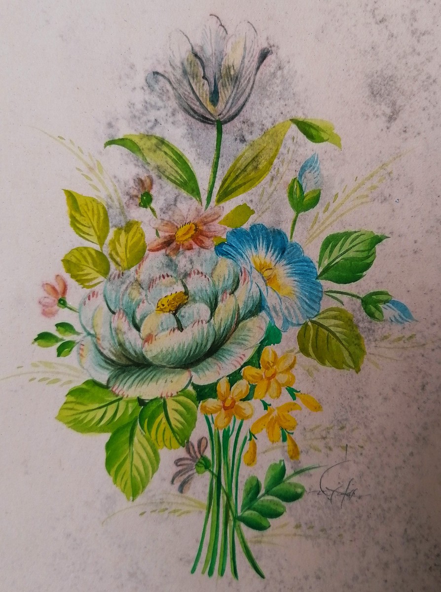 VITTORIO GUIDOTTI - AQUARELLE - BOUQUET DE FLEURS - XXEME - 1/3-photo-2