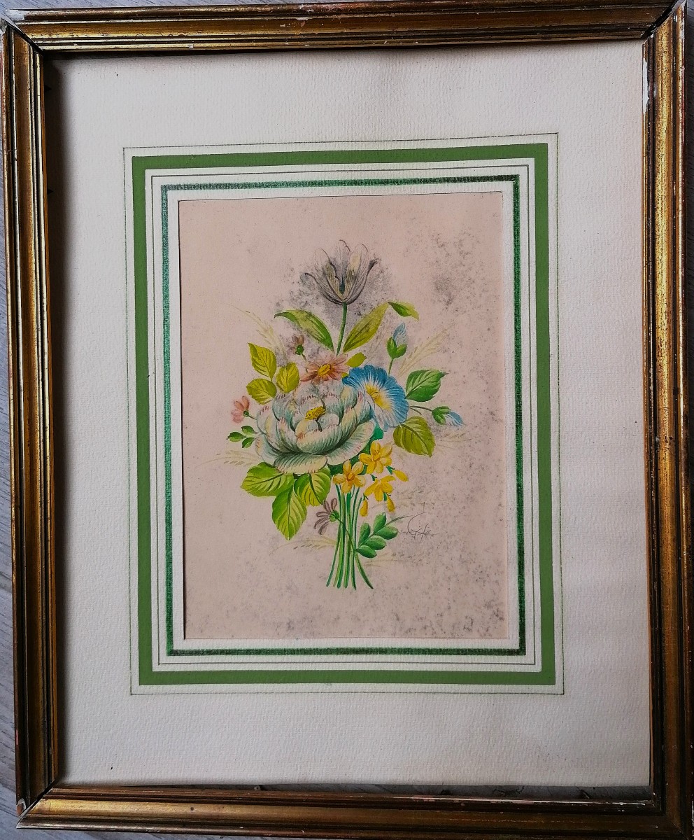 VITTORIO GUIDOTTI - AQUARELLE - BOUQUET DE FLEURS - XXEME - 1/3