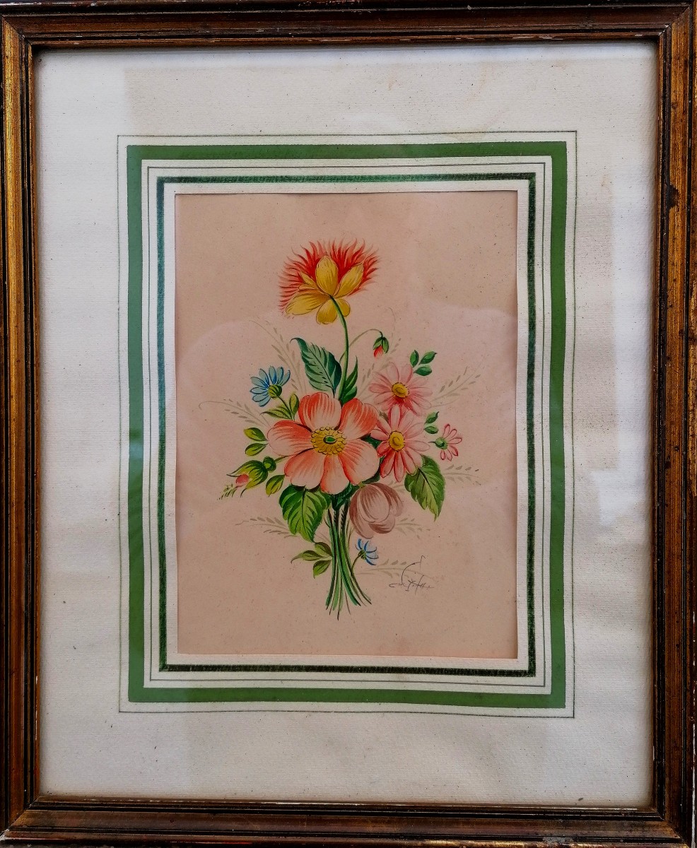 VITTORIO GUIDOTTI - AQUARELLE - BOUQUET DE FLEURS - XXEME - 2/3