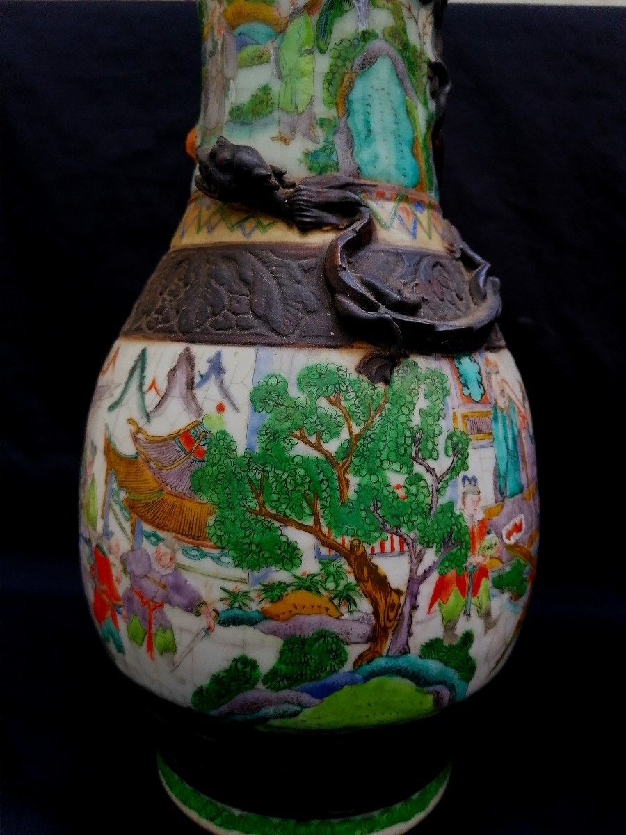 Pair Of Porcelain And Painted Gres Vases In The Style Of The Nanking Green Family - China-photo-2