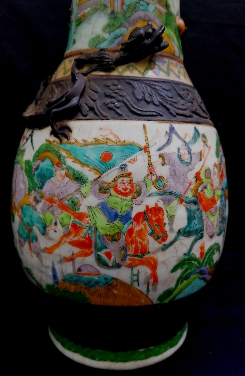Pair Of Porcelain And Painted Gres Vases In The Style Of The Nanking Green Family - China-photo-3
