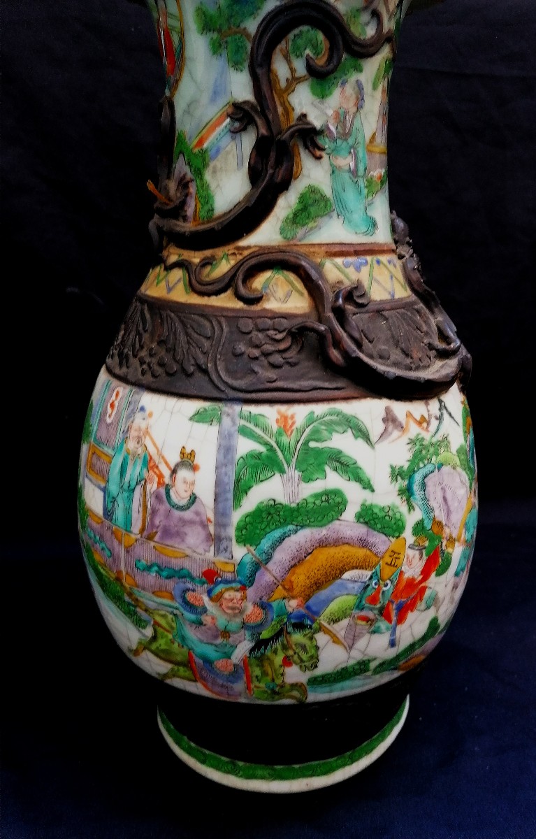 Pair Of Porcelain And Painted Gres Vases In The Style Of The Nanking Green Family - China-photo-4