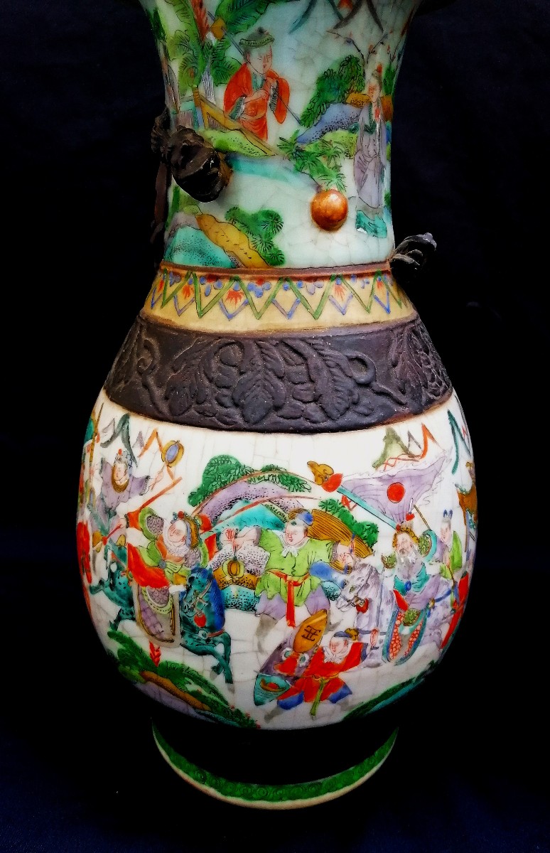 Pair Of Porcelain And Painted Gres Vases In The Style Of The Nanking Green Family - China-photo-2