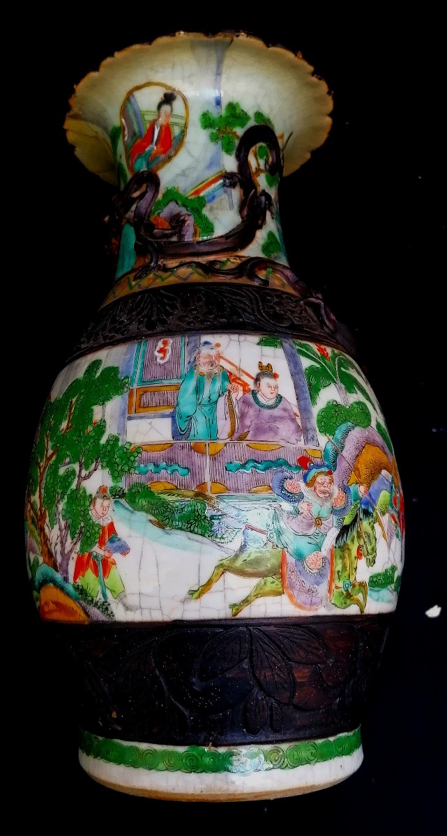 Pair Of Porcelain And Painted Gres Vases In The Style Of The Nanking Green Family - China-photo-5