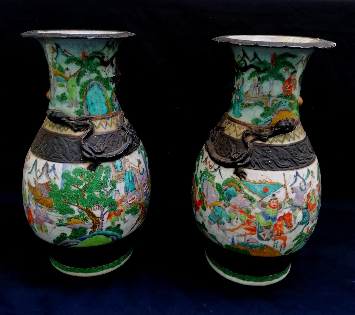 Pair Of Porcelain And Painted Gres Vases In The Style Of The Nanking Green Family - China