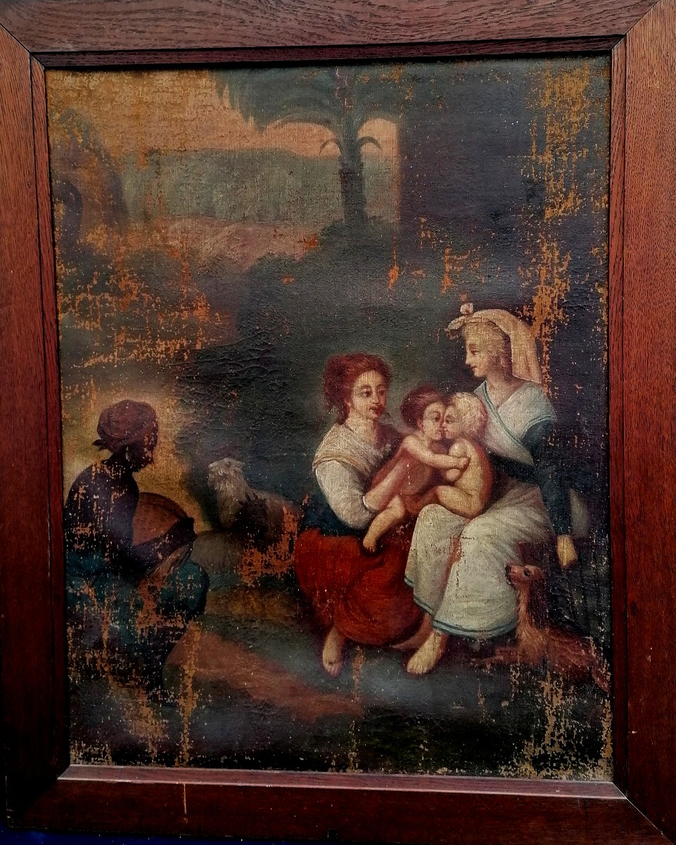 HUILE SUR TOILE - SAINTE FAMILLE - ECOLE ITALIENNE XVIIEME - -photo-2