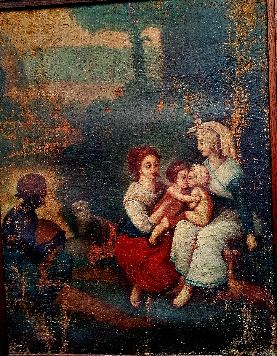 HUILE SUR TOILE - SAINTE FAMILLE - ECOLE ITALIENNE XVIIEME - 
