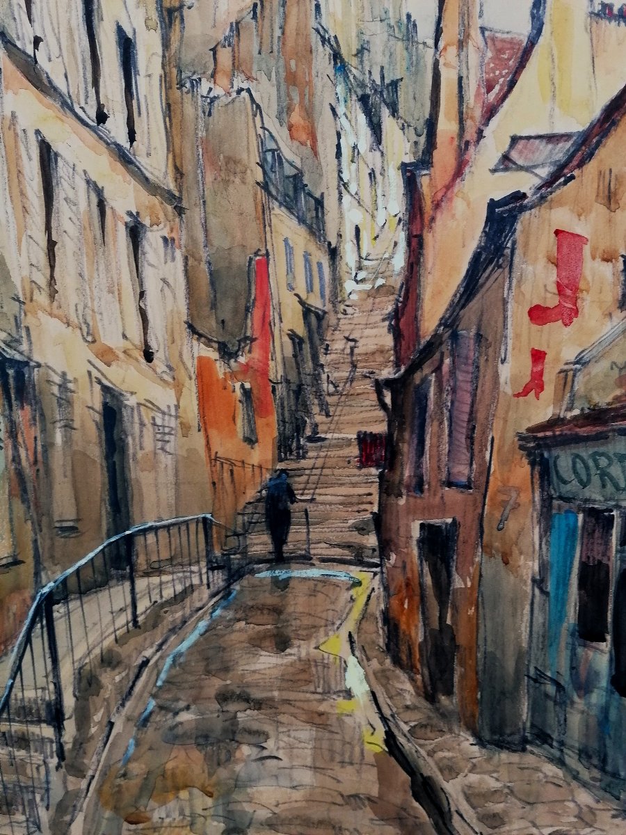 CONSTANTIN NICOLAEVITCH BRUNI - AQUARELLE - VUE DE MONTMARTRE - XXEME --photo-4