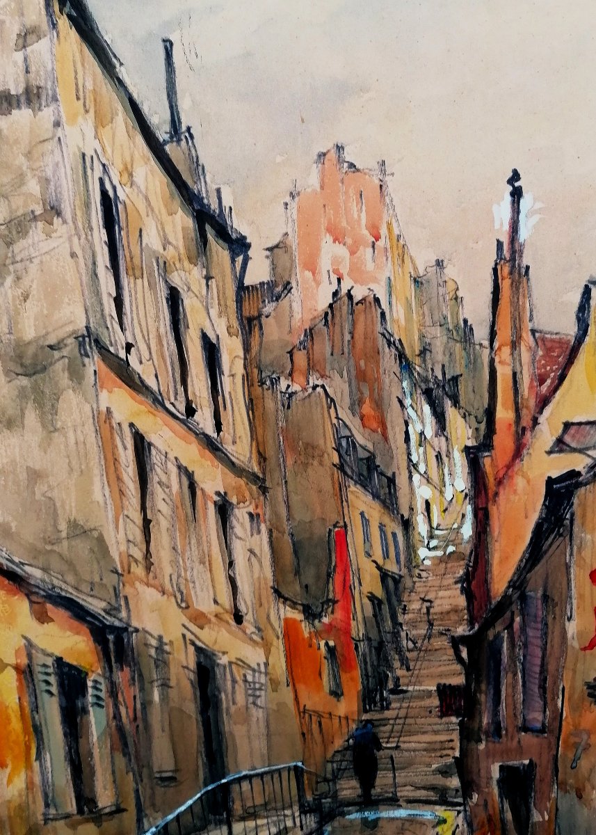 CONSTANTIN NICOLAEVITCH BRUNI - AQUARELLE - VUE DE MONTMARTRE - XXEME --photo-1
