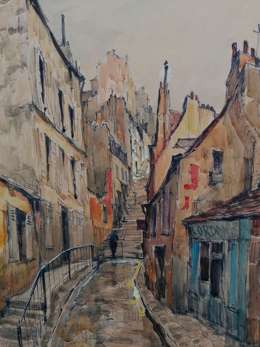 CONSTANTIN NICOLAEVITCH BRUNI - AQUARELLE - VUE DE MONTMARTRE - XXEME --photo-2