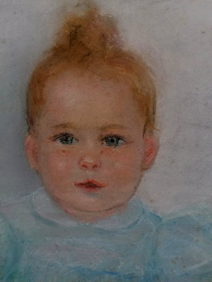 Pastel - Portrait - Baby - Signature - Circa 1946 - Montparnasse Frame --photo-4