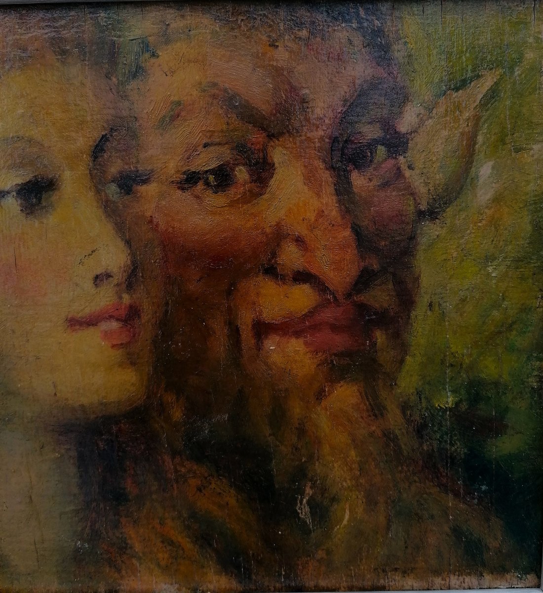 PROSPER ROTGE - HUILE SUR PANNEAU - PORTRAIT DE BACCHUS ET ARIANE - XXEME SIECLE - -photo-4
