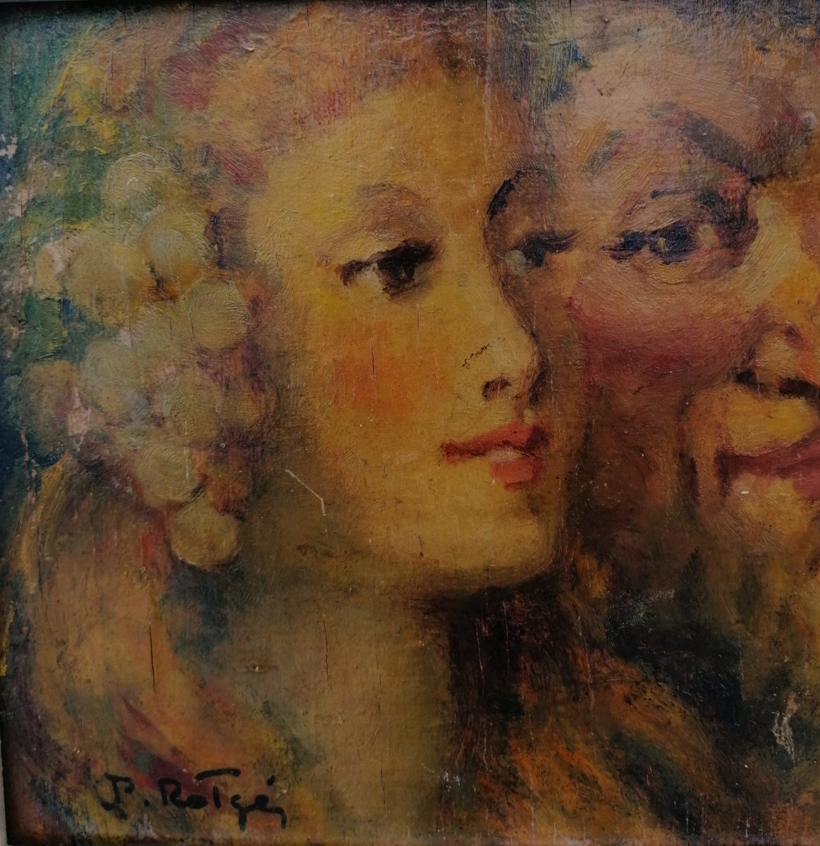 PROSPER ROTGE - HUILE SUR PANNEAU - PORTRAIT DE BACCHUS ET ARIANE - XXEME SIECLE - -photo-1