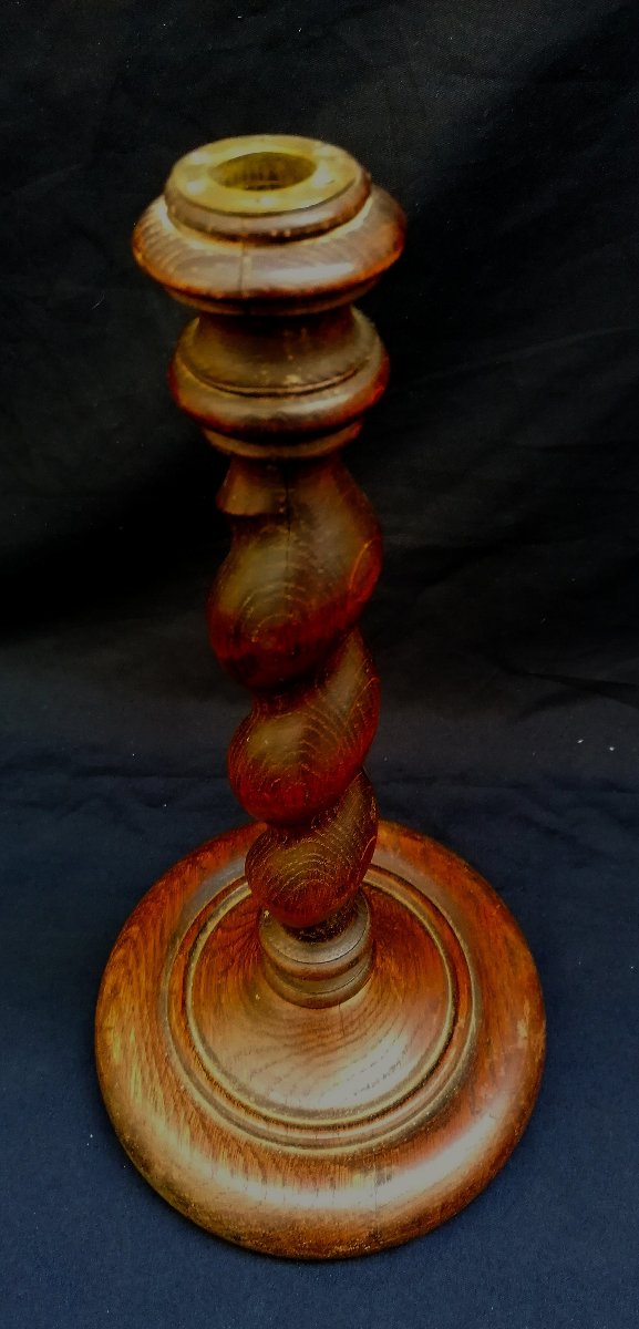 Turned And Twisted Wooden Candle Holder - Dlg By Charles Dudouyt - 20th Century --photo-2