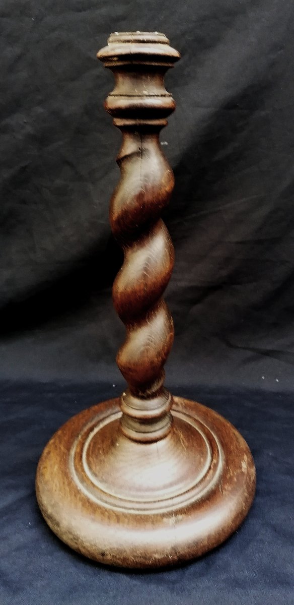 Turned And Twisted Wooden Candle Holder - Dlg By Charles Dudouyt - 20th Century -