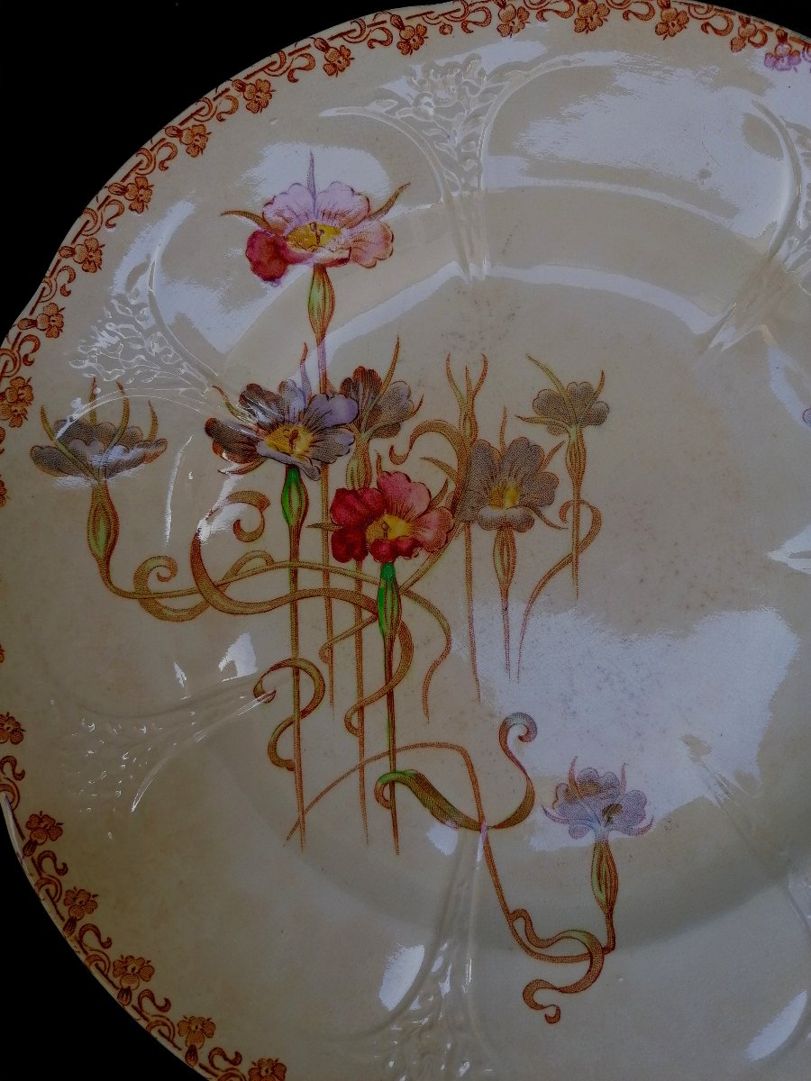 TROIS ASSIETTES EN TERRE DE FER - LONGWY NIELLES - ART NOUVEAU --photo-3