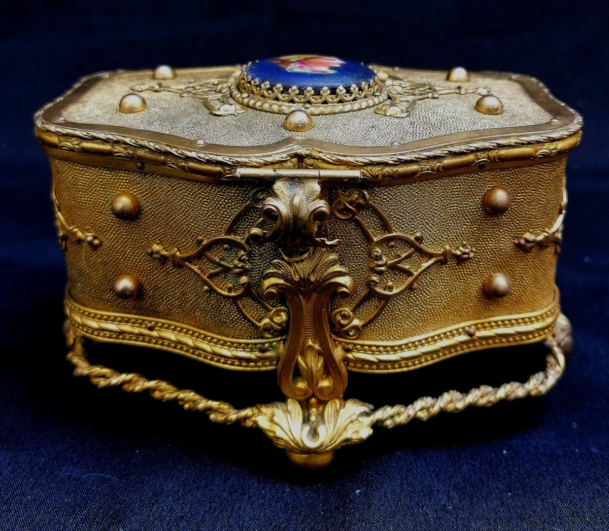 Jewelry Box Or Case - Gilded Brass And Miniature On Porcelain - 19th Century - -photo-2