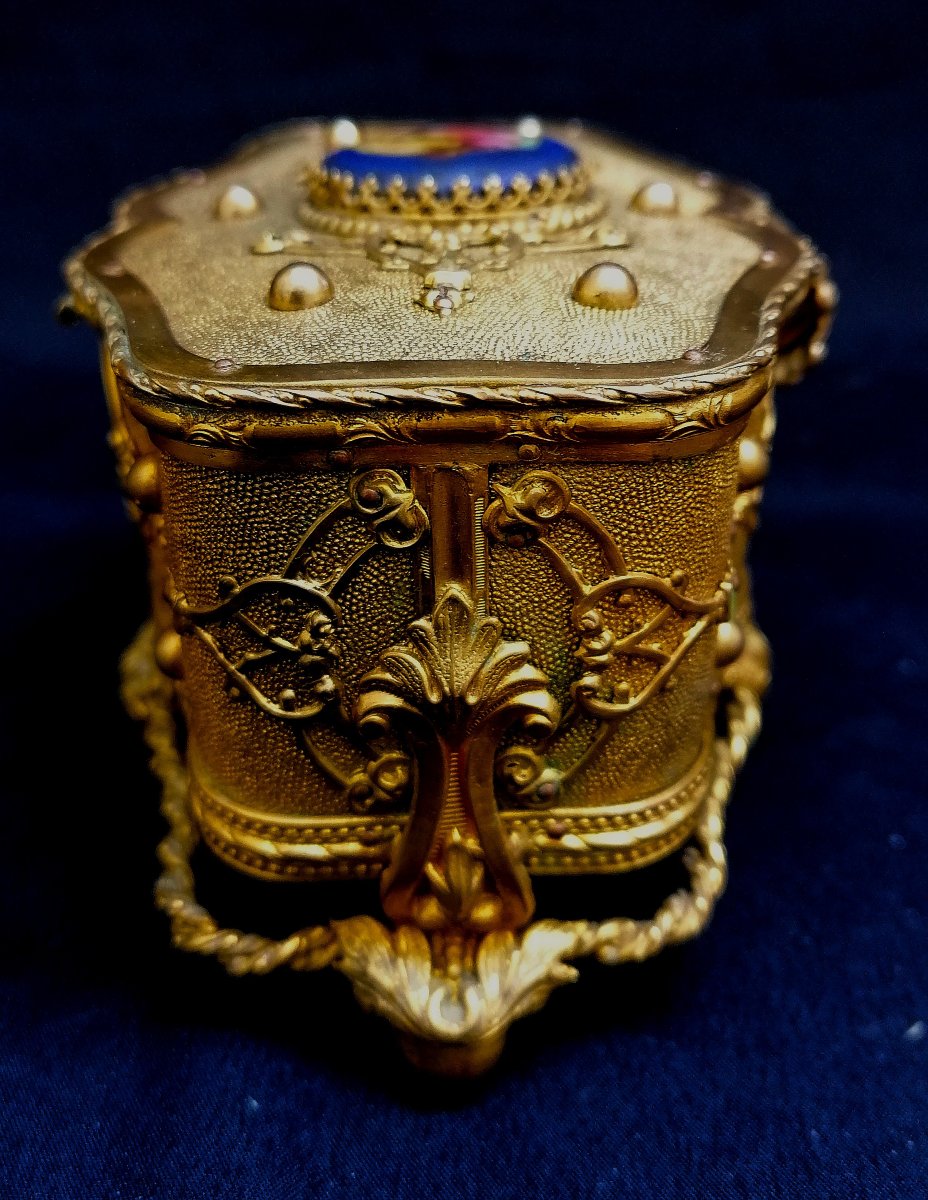 Jewelry Box Or Case - Gilded Brass And Miniature On Porcelain - 19th Century - -photo-3