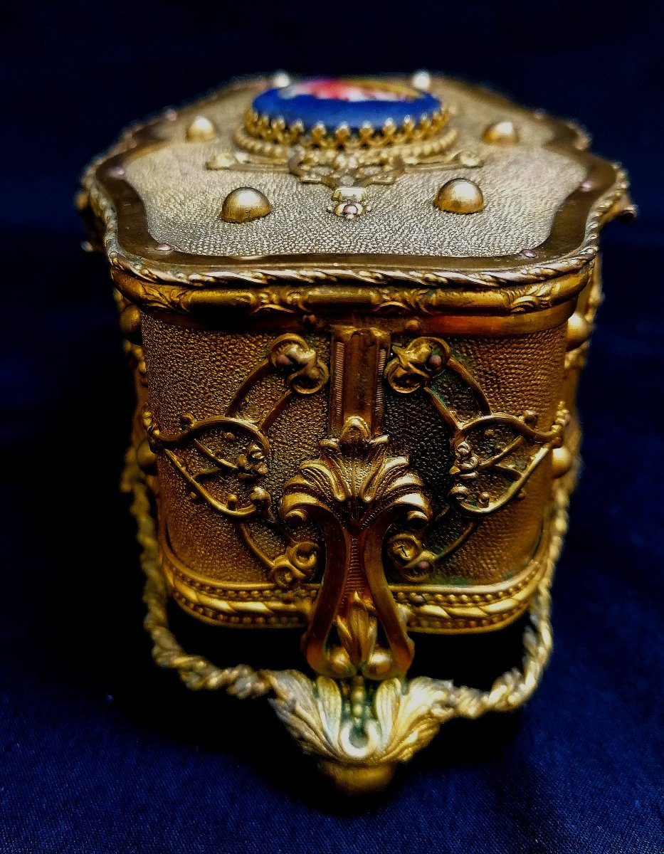 Jewelry Box Or Case - Gilded Brass And Miniature On Porcelain - 19th Century - -photo-4