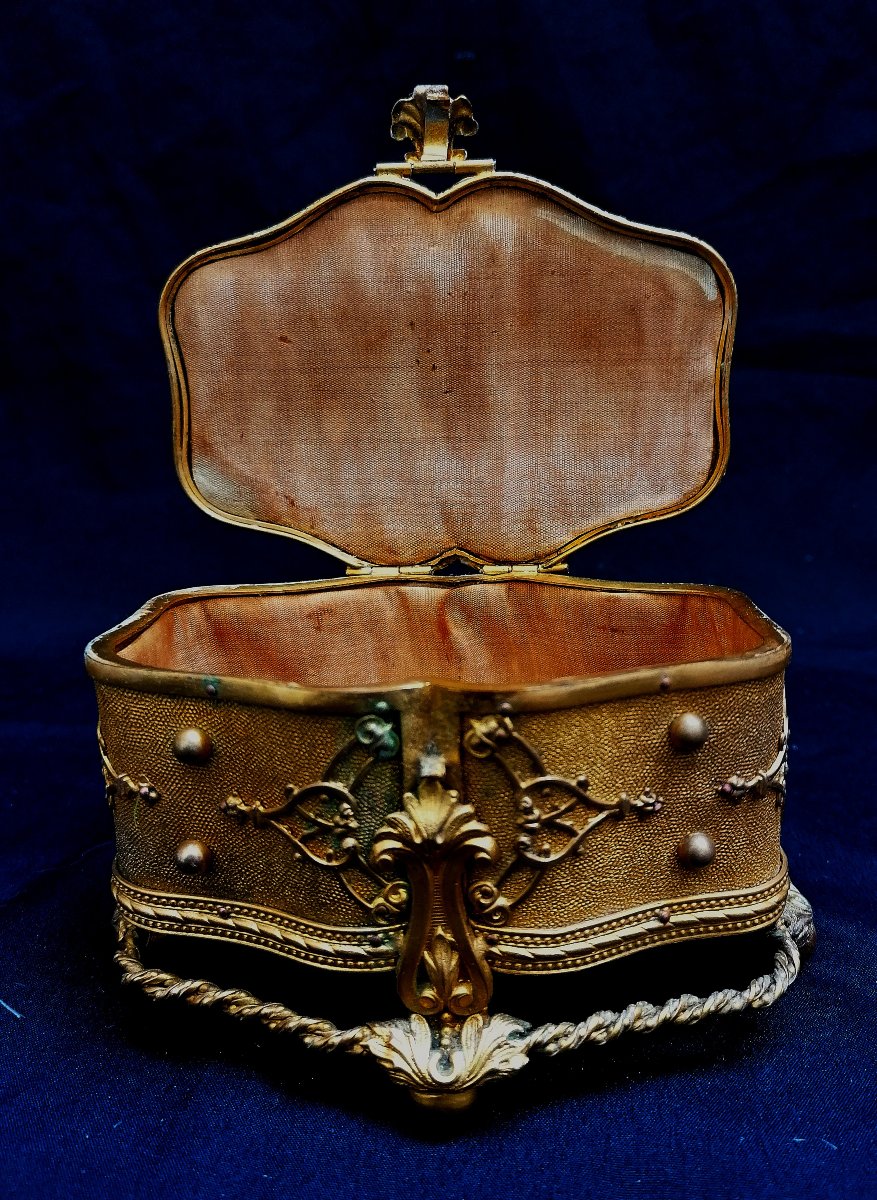Jewelry Box Or Case - Gilded Brass And Miniature On Porcelain - 19th Century - -photo-2
