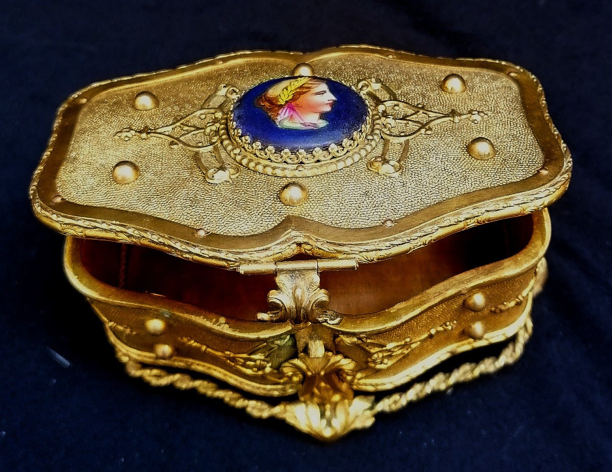 Jewelry Box Or Case - Gilded Brass And Miniature On Porcelain - 19th Century - -photo-4