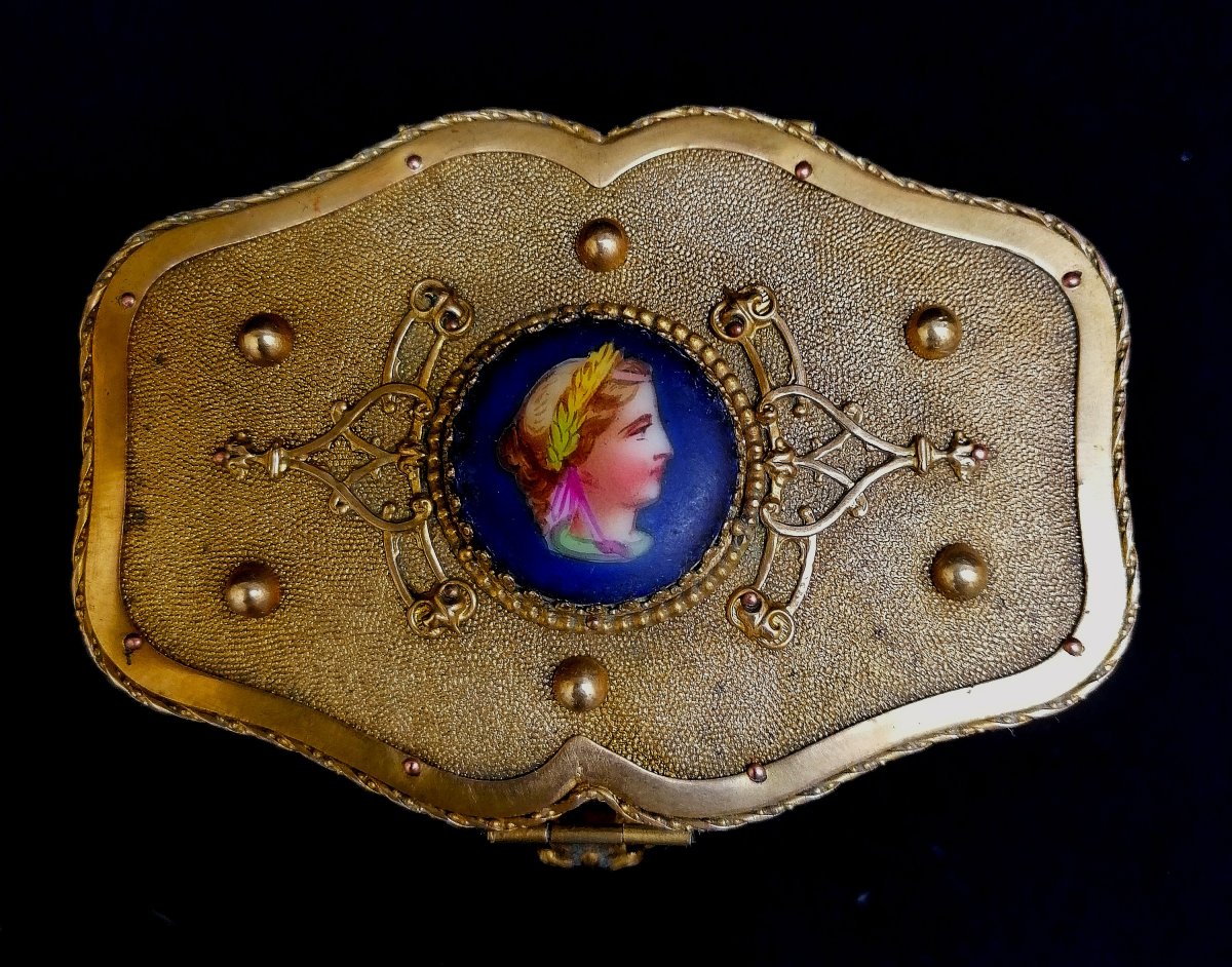 Jewelry Box Or Case - Gilded Brass And Miniature On Porcelain - 19th Century - -photo-5
