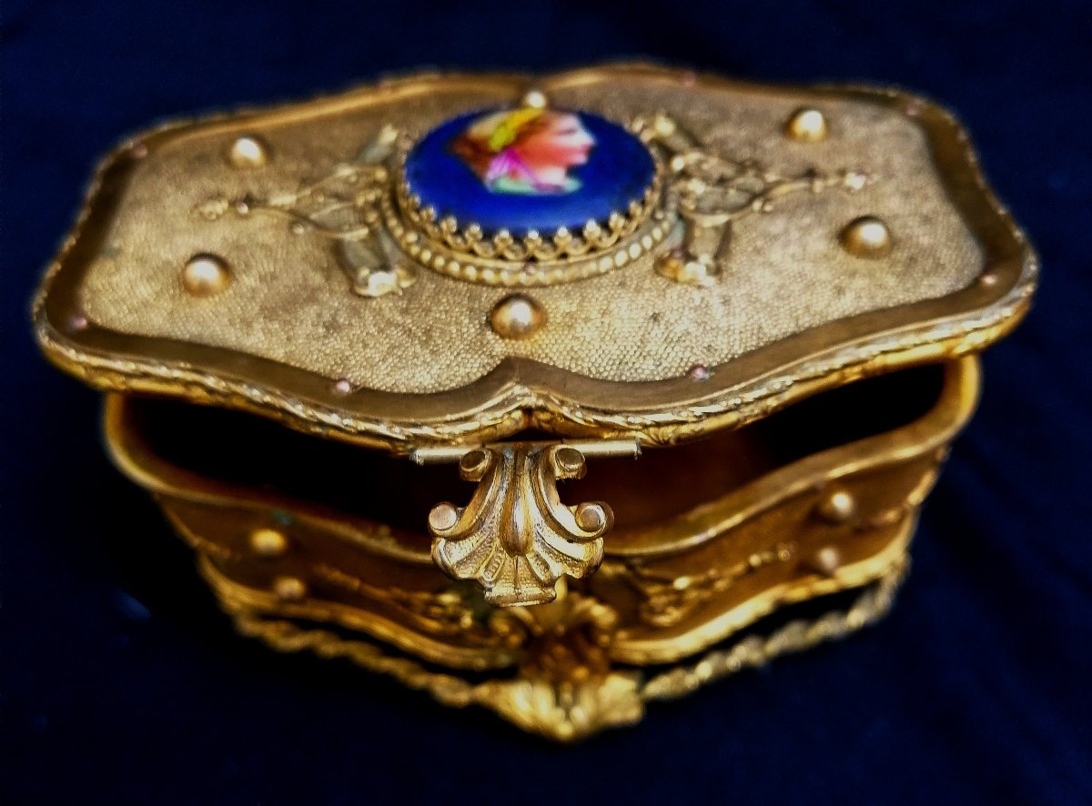 Jewelry Box Or Case - Gilded Brass And Miniature On Porcelain - 19th Century - -photo-6