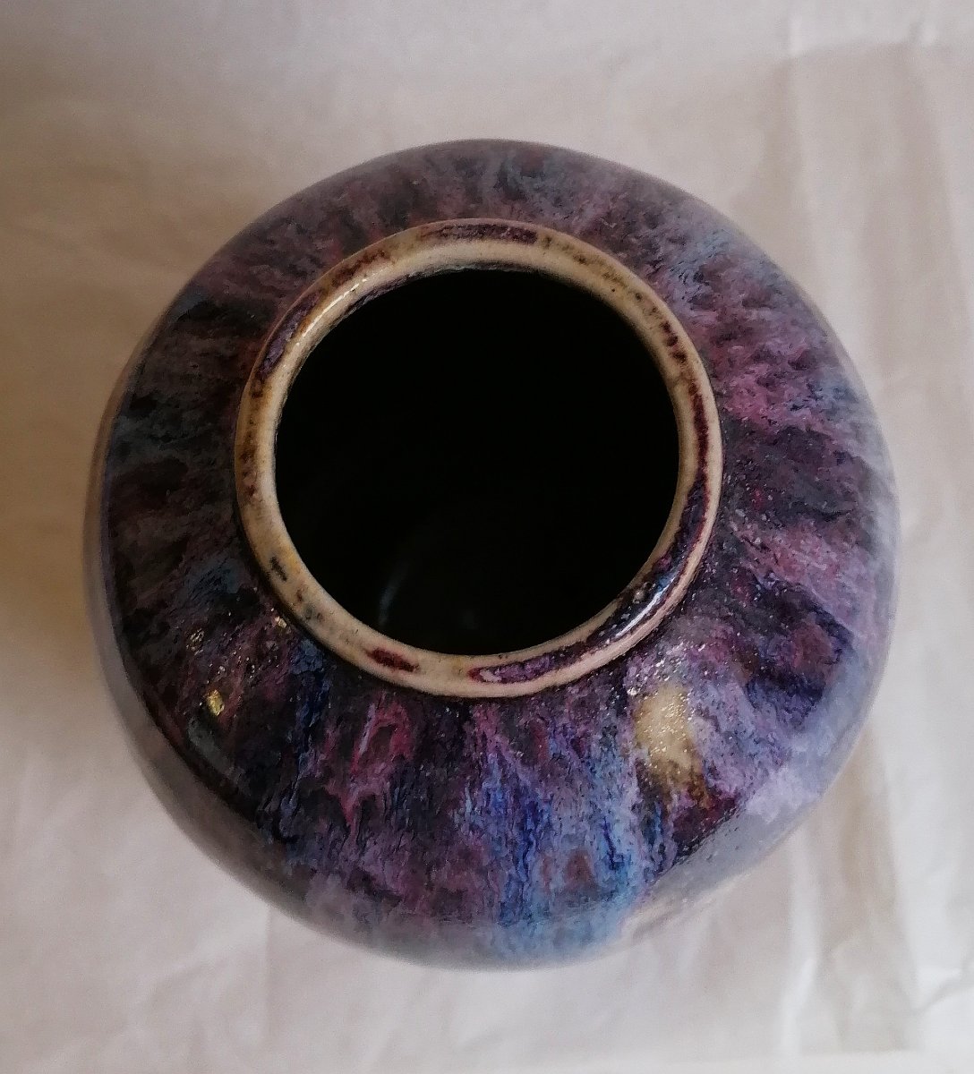 VASE EN GRES EMAILLE DE COULEURS LIE DE VIN - BLEU - VIOLET EN FORME DE COULURES - -photo-3