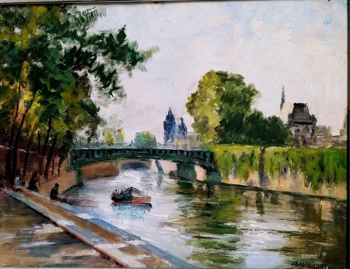 MAURICE FLEURIVAL 1891-1954 - LE PONT SAINT LOUIS A PARIS - GOUACHE - DEBUT XXEME SIECLE -