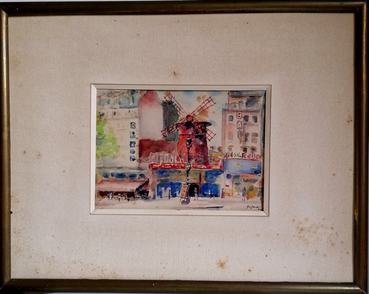 FERNAND GUIGNIER - MOULIN ROUGE - PIGALLE - MONTMARTRE - AQUARELLE 1942 --photo-2
